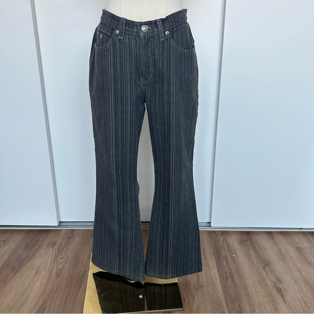 High Waisted Pin Stripe Flare Jeans